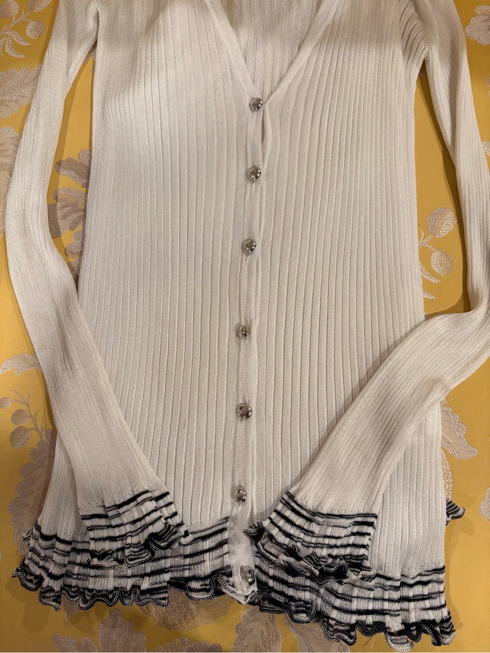 Missoni White Ribbed Button-Front Women's Sweater with Black Trim
